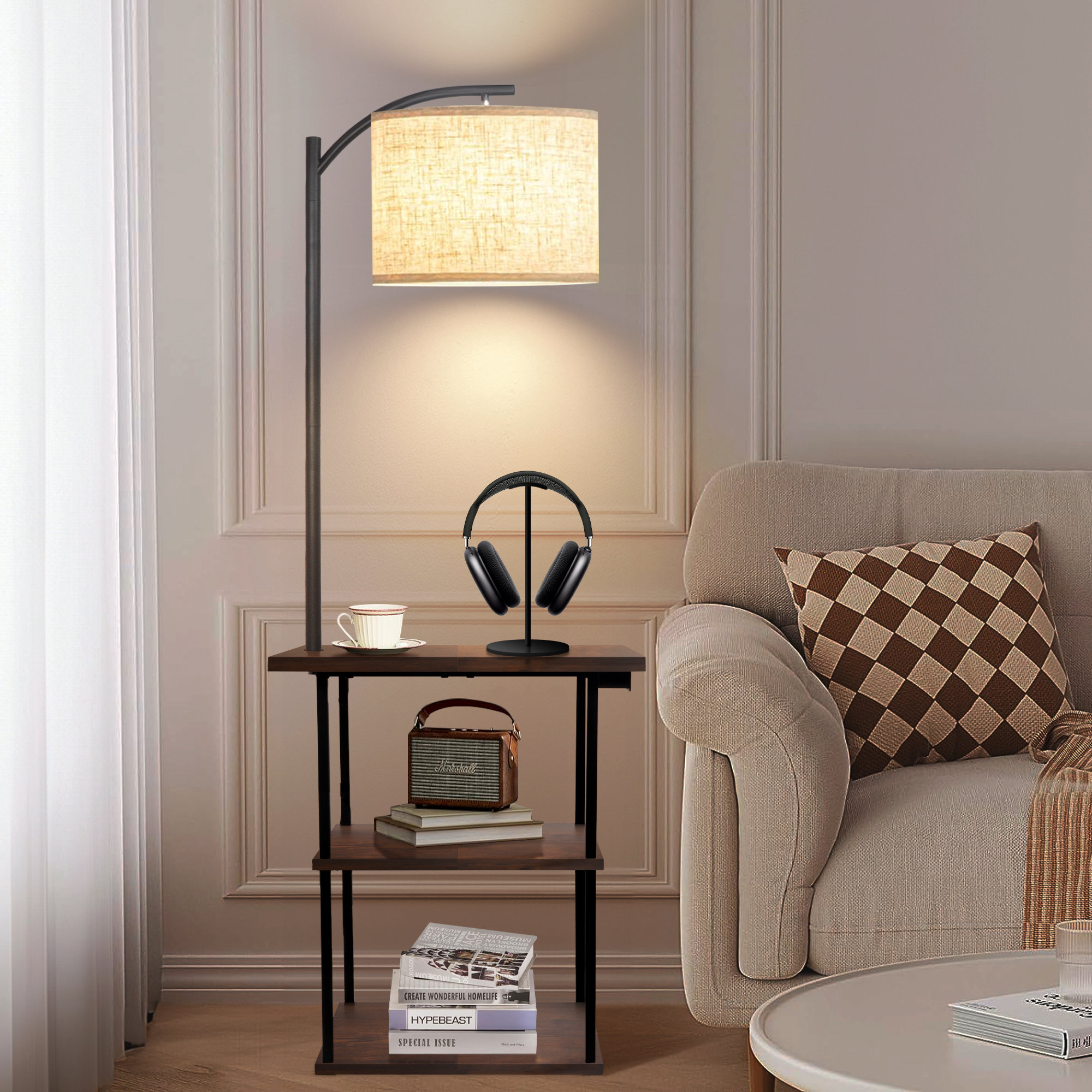 Coffee table with lamp attached top